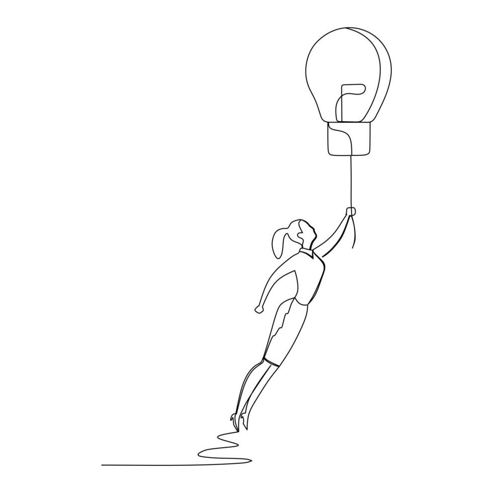 Continuous single one line a businessman holds a rocket in his right hand and a flag in his left hand. Business growth concept. vector