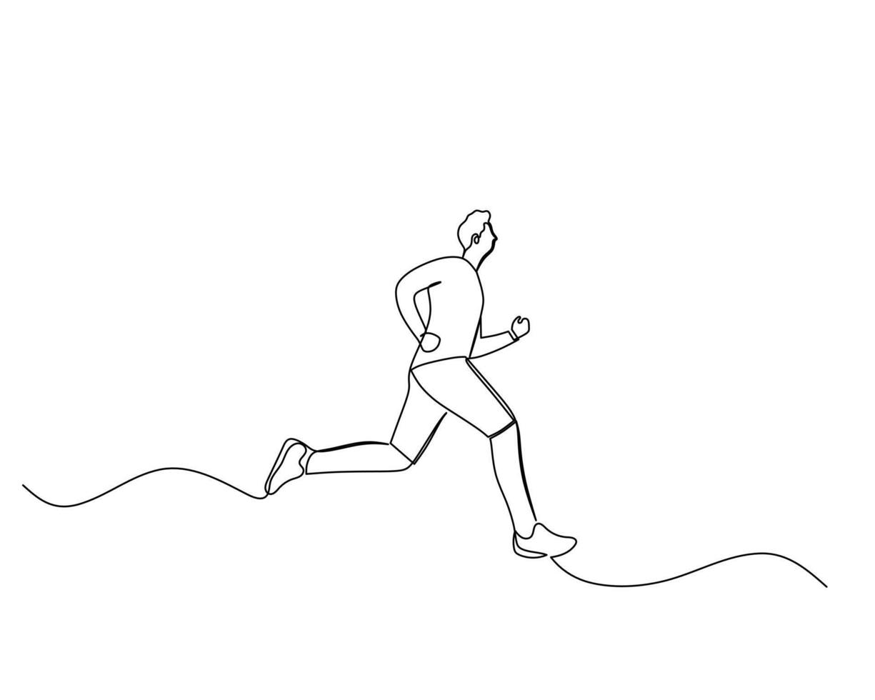 Continuous single line drawing of side view of young man was running fast on the downhill road. Healthy sport training concept. Design illustration vector