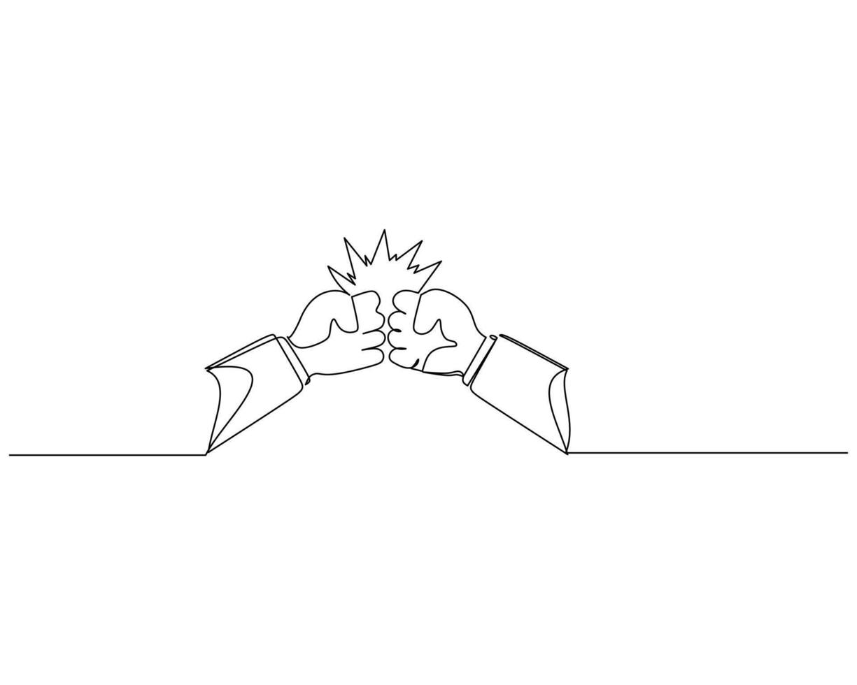 Continuous single one drawing two hands clashing on the air. illustration design for business growth strategy concept. vector