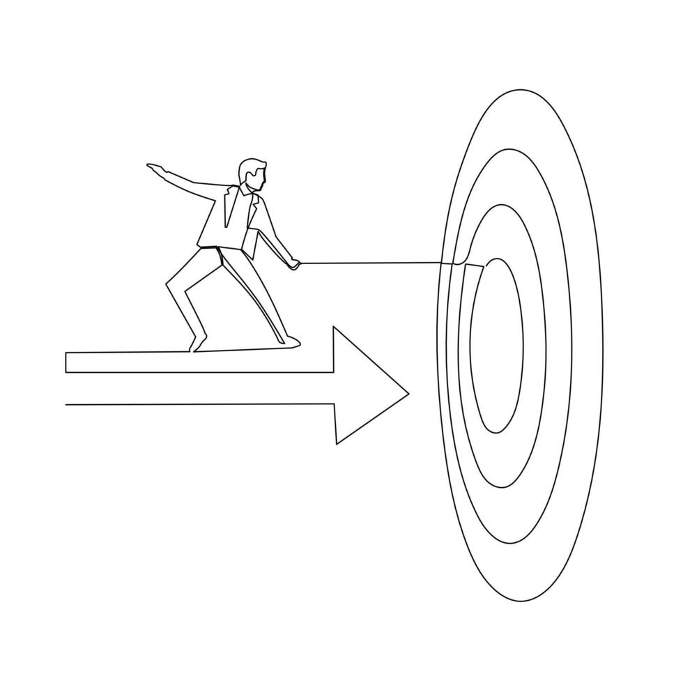 continuous line drawing of young smart leader riding arrow into the target. Single line art style. Modern continuous line draw desing vector