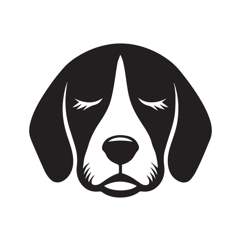 Beagle Dog Logo - A Sleepy Beagle Dog face illustration in black and white vector