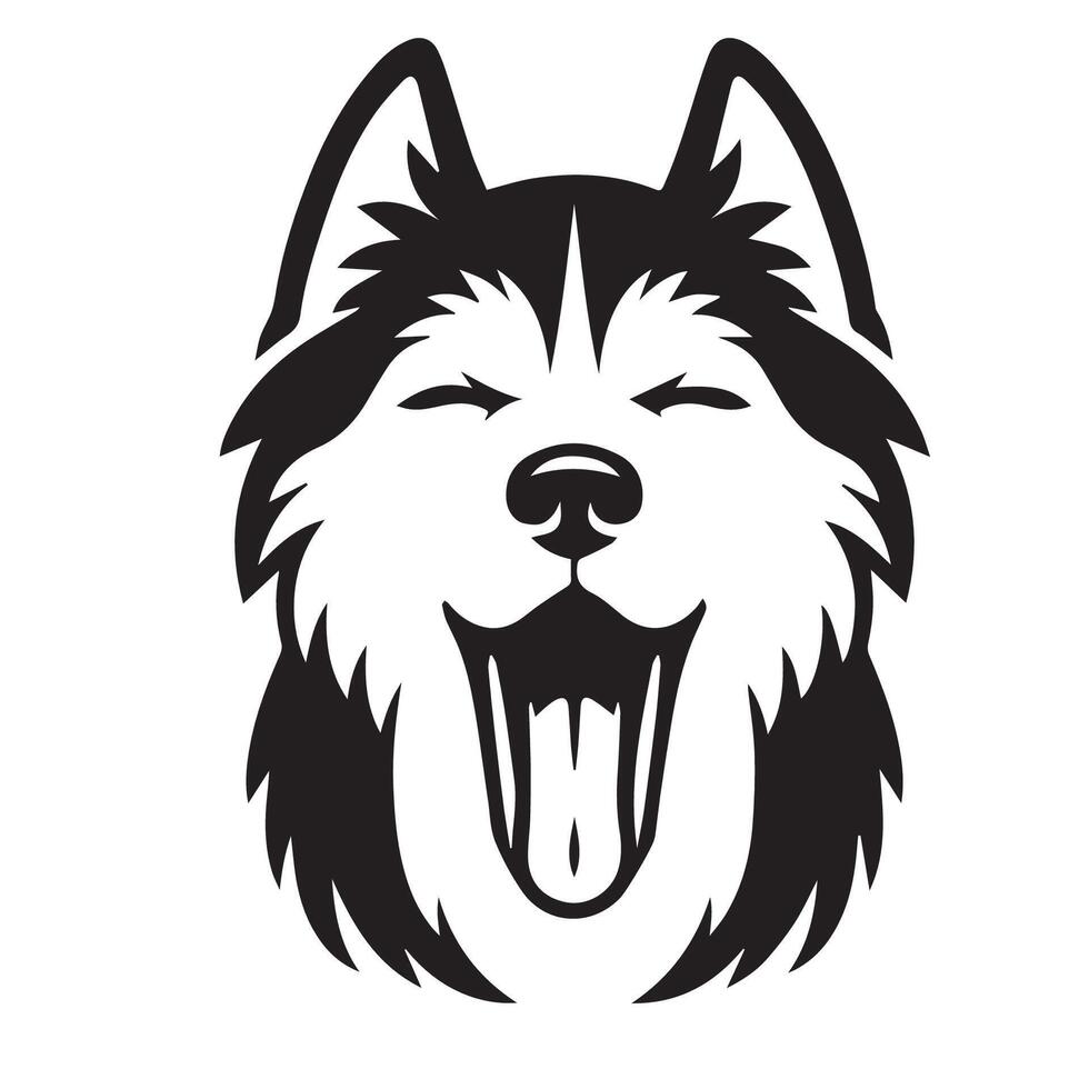 Dog - A Siberian Husky Dog Sleepy face illustration in black and white vector