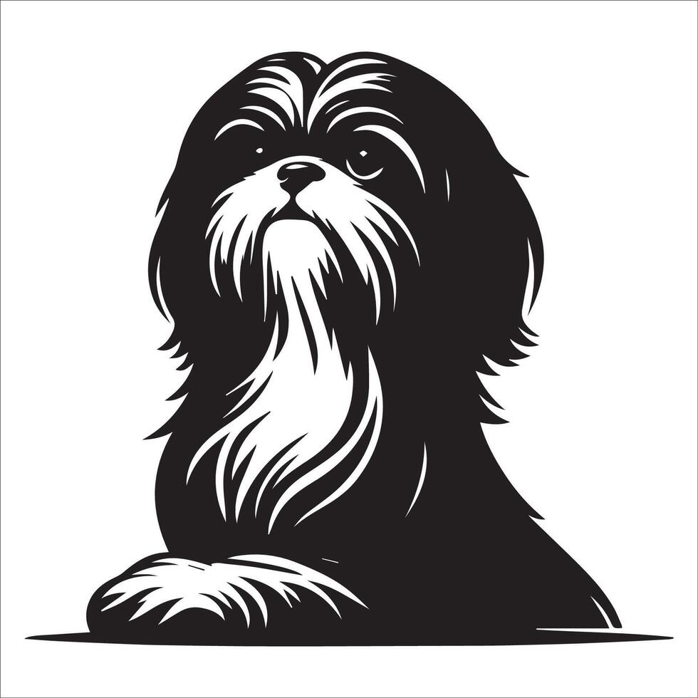 perro cara logo - un shih tzu perro confuso cara ilustración en negro y blanco vector