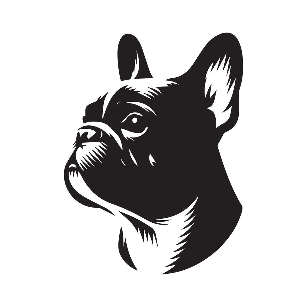 black and white A Defensive French Bulldog face illustration vector