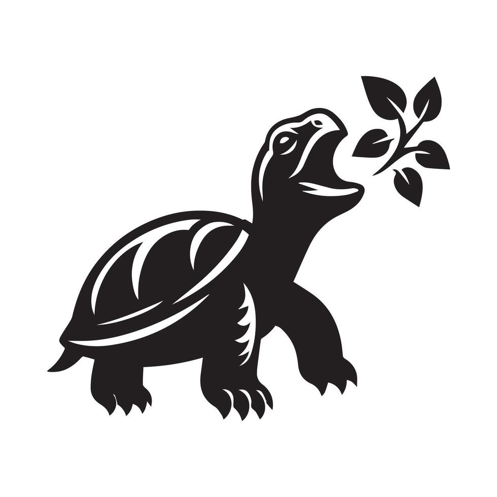 Turtle - A Turtle eating plants in black and white vector