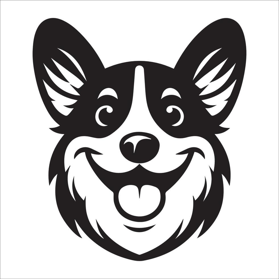 Dog Logo - A Pembroke Welsh Corgi Cheerful face illustration in black and white vector