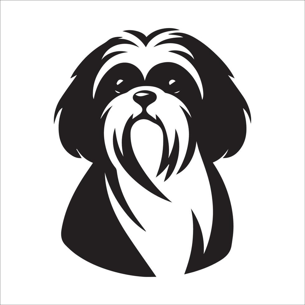 Dog Logo - A Shih Tzu Dog Sad face illustration in black and white vector