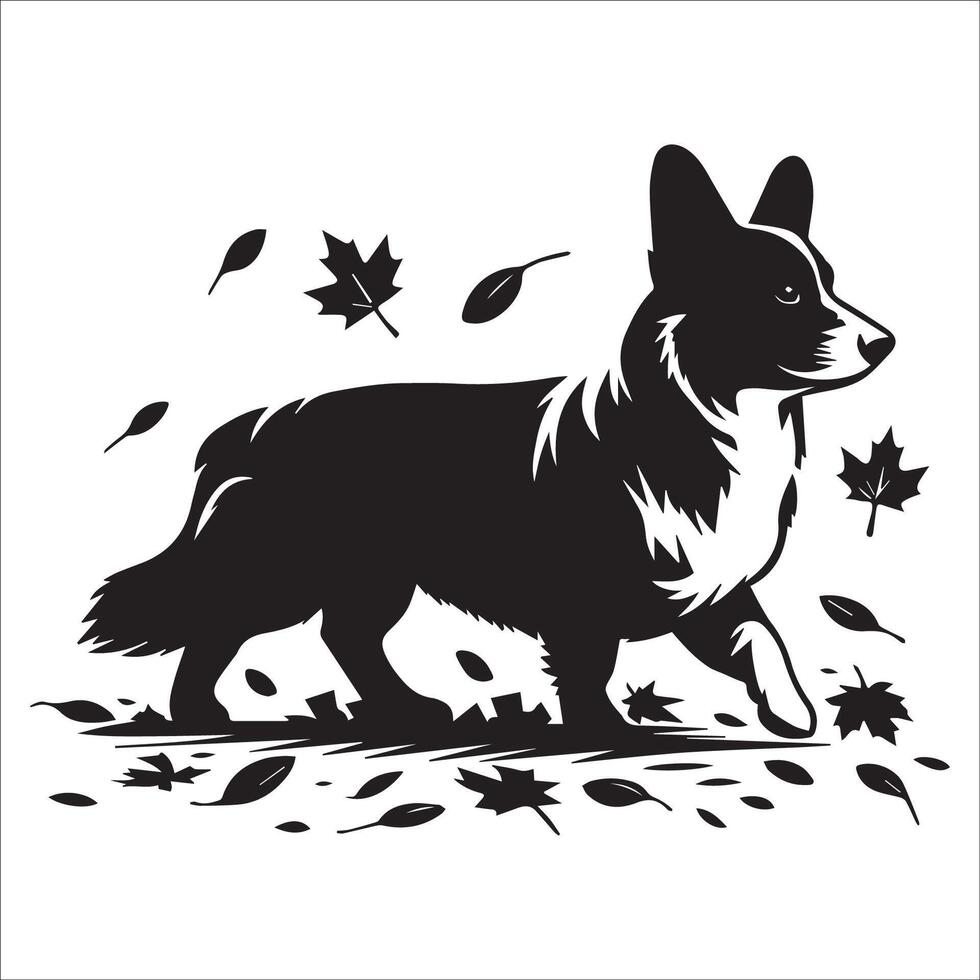 A Pembroke Welsh Corgi Playing with a toy illustration in black and white vector