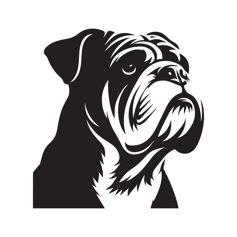 A Regal Bulldog face illustrated in black and white vector