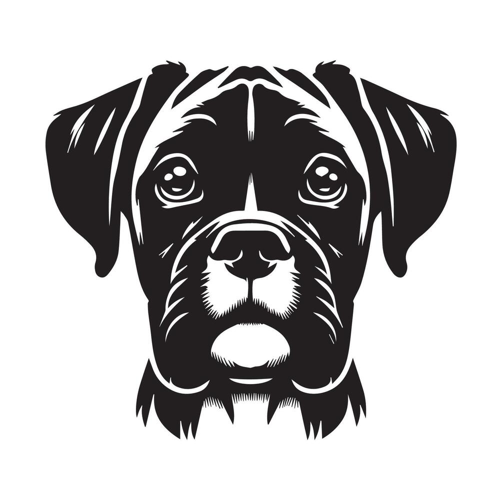 Boxer Dog - A Boxer Dog Adoring face illustration in black and white vector