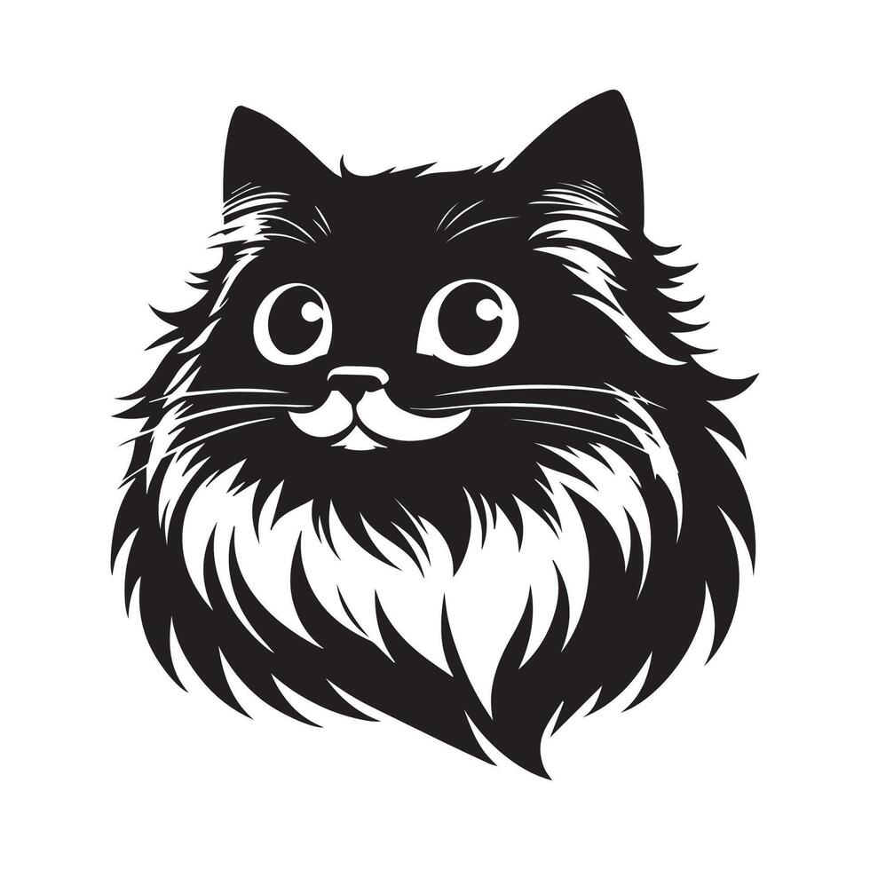 Ragdoll cat Humorous face illustration in black and white vector