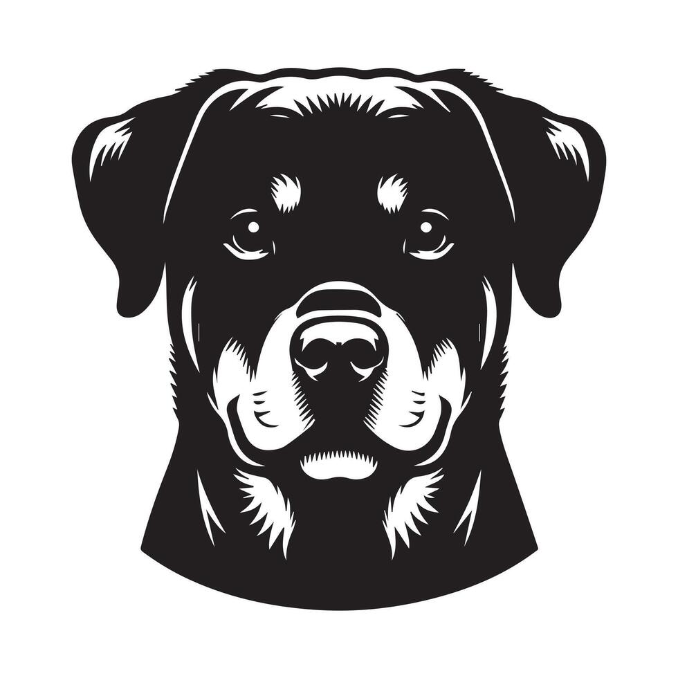 Rottweiler perro logo - un amoroso Rottweiler perro cara ilustración en negro y blanco vector