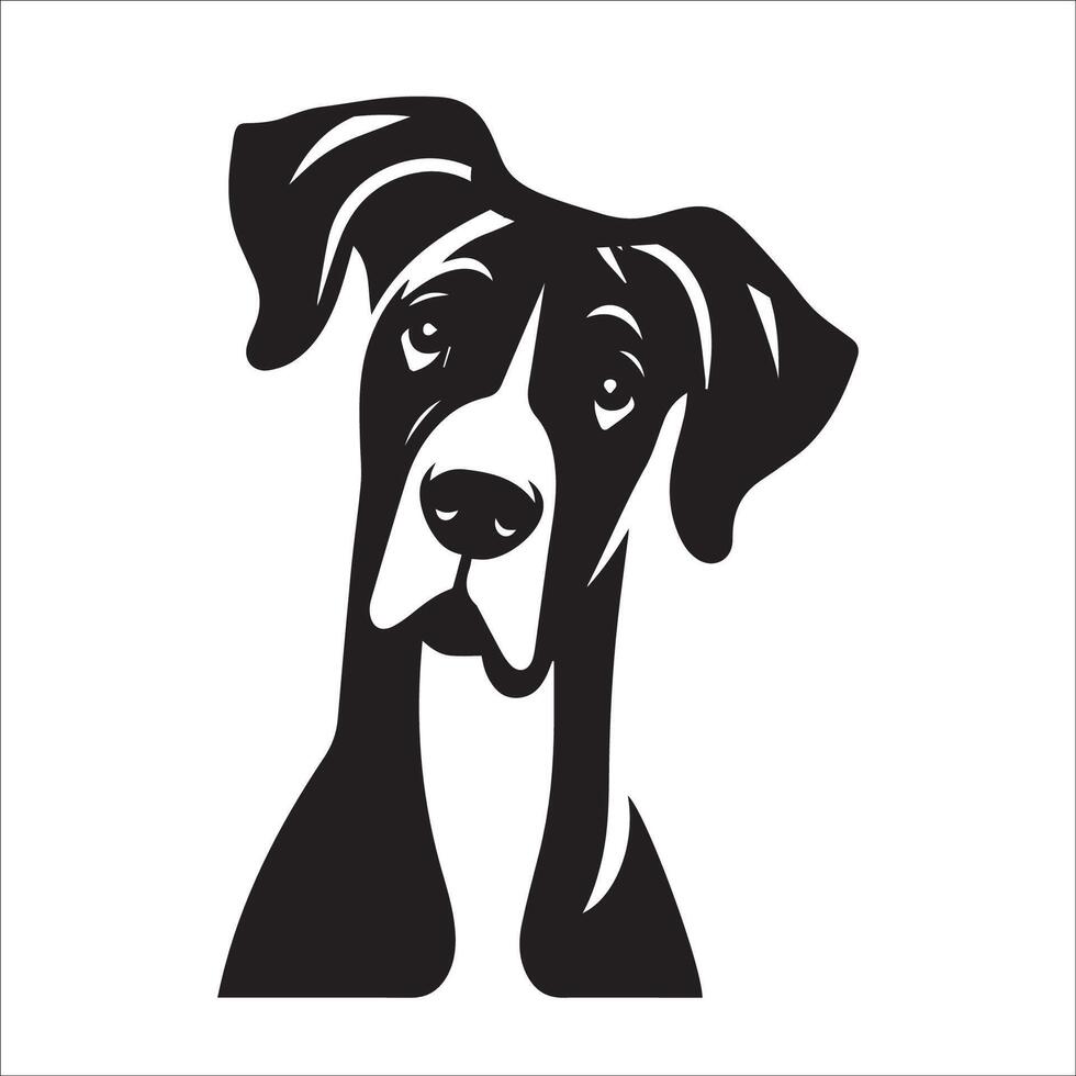 Great Dane Dog - A Great Dane Curious face illustration in black and white vector