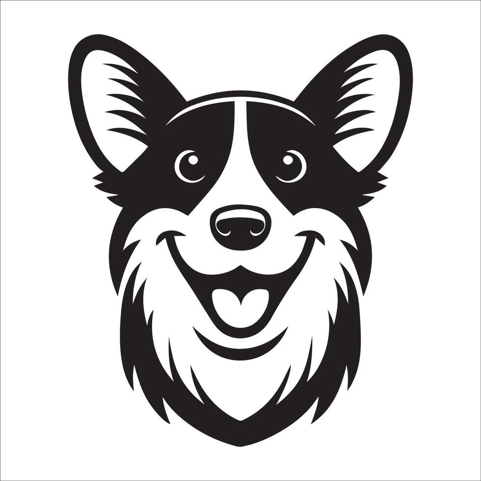 Dog Logo - A Pembroke Welsh Corgi Happy face illustration in black and white vector