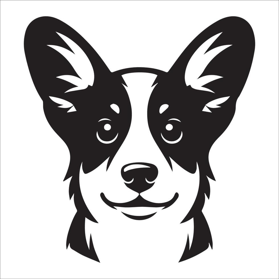 Dog Logo - A Pembroke Welsh Corgi Curious face illustration in black and white vector