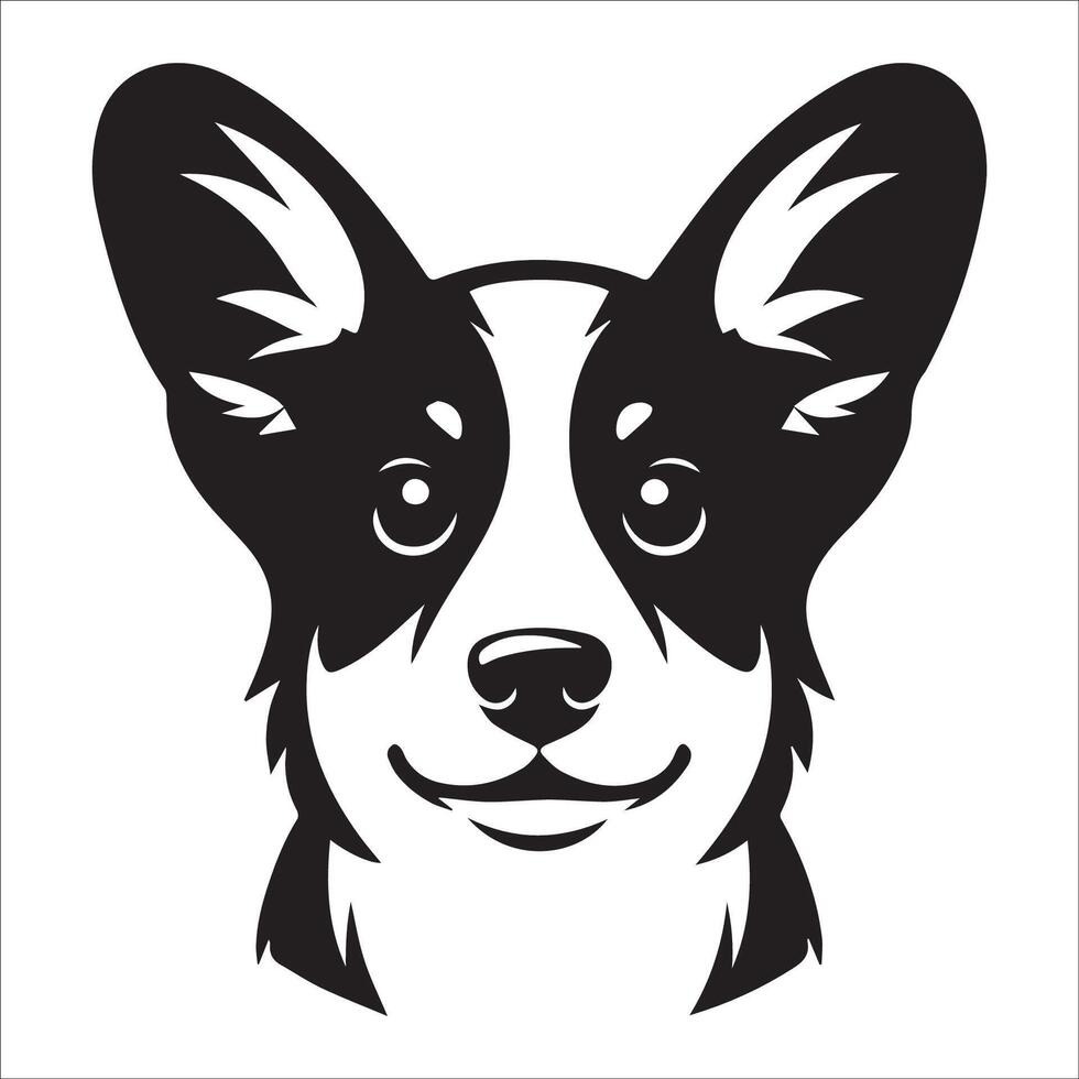 perro logo - un pembroke galés corgi curioso cara ilustración en negro y blanco vector