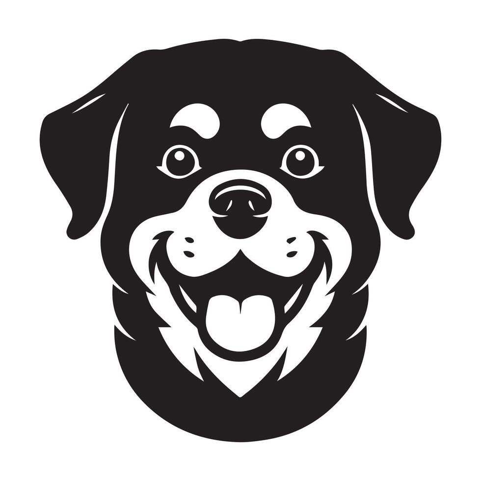 Rottweiler perro logo - un contento Rottweiler perro cara ilustración en negro y blanco vector