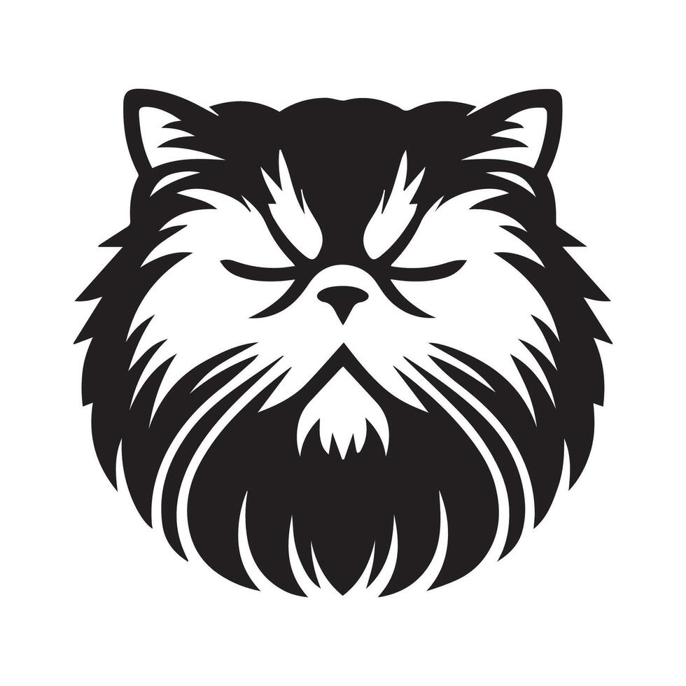 Cat Clipart - sleepy Persian cat face illustration on a white background vector
