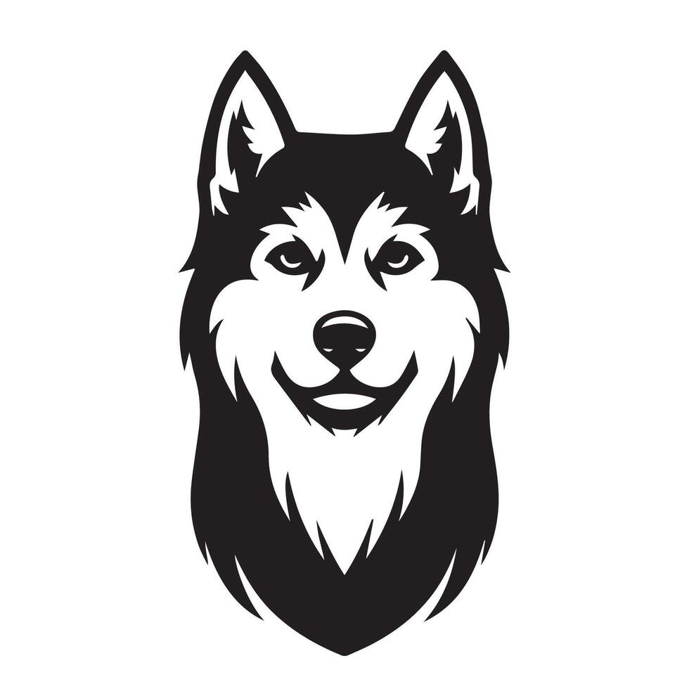 perro - un siberiano fornido perro orgulloso cara ilustración en negro y blanco vector