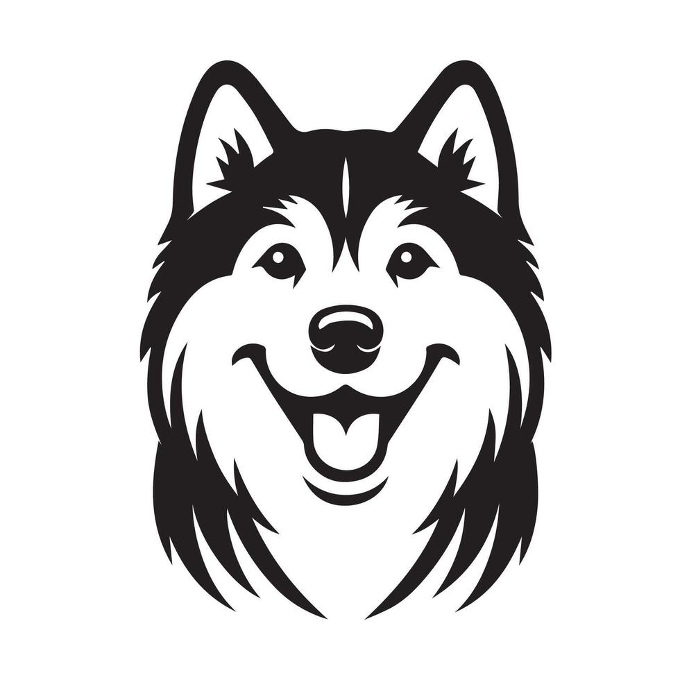 Dog - A Siberian Husky Dog Cheerful face illustration in black and white vector