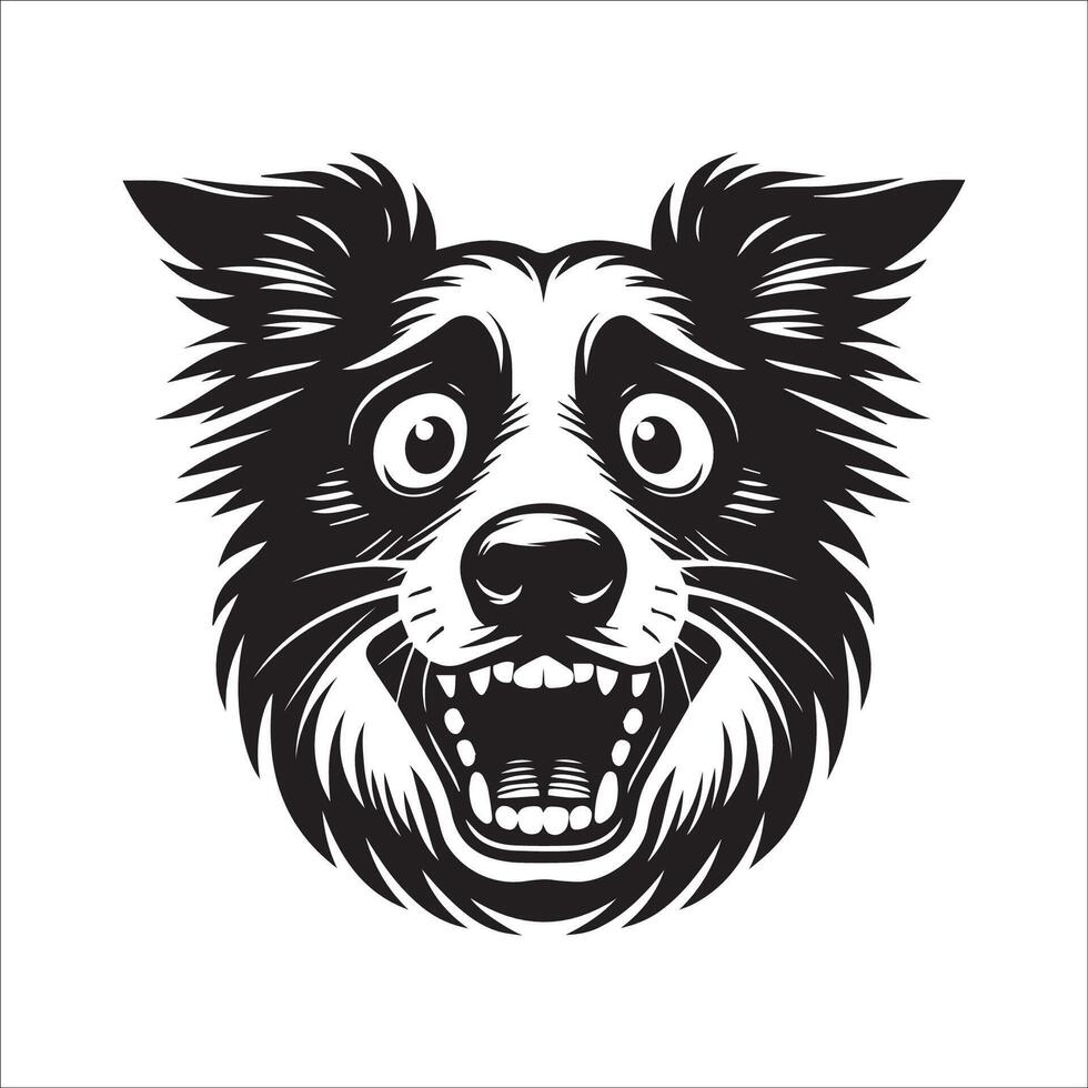 Australian Shepherd Dog - An Australian Shepherd Dog Anxious face illustration in black and white vector