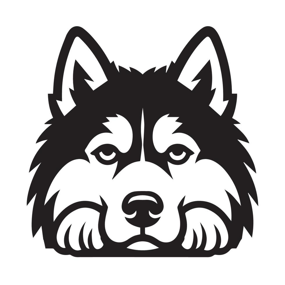 Dog - A Siberian Husky Dog Bored face illustration in black and white vector