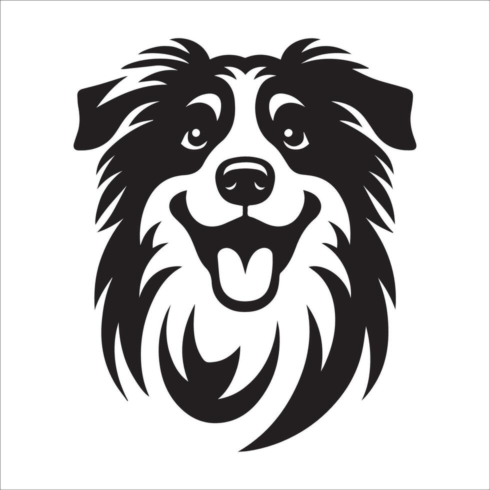 Australian Shepherd Dog - An Australian Shepherd Dog Excited face illustration in black and white vector