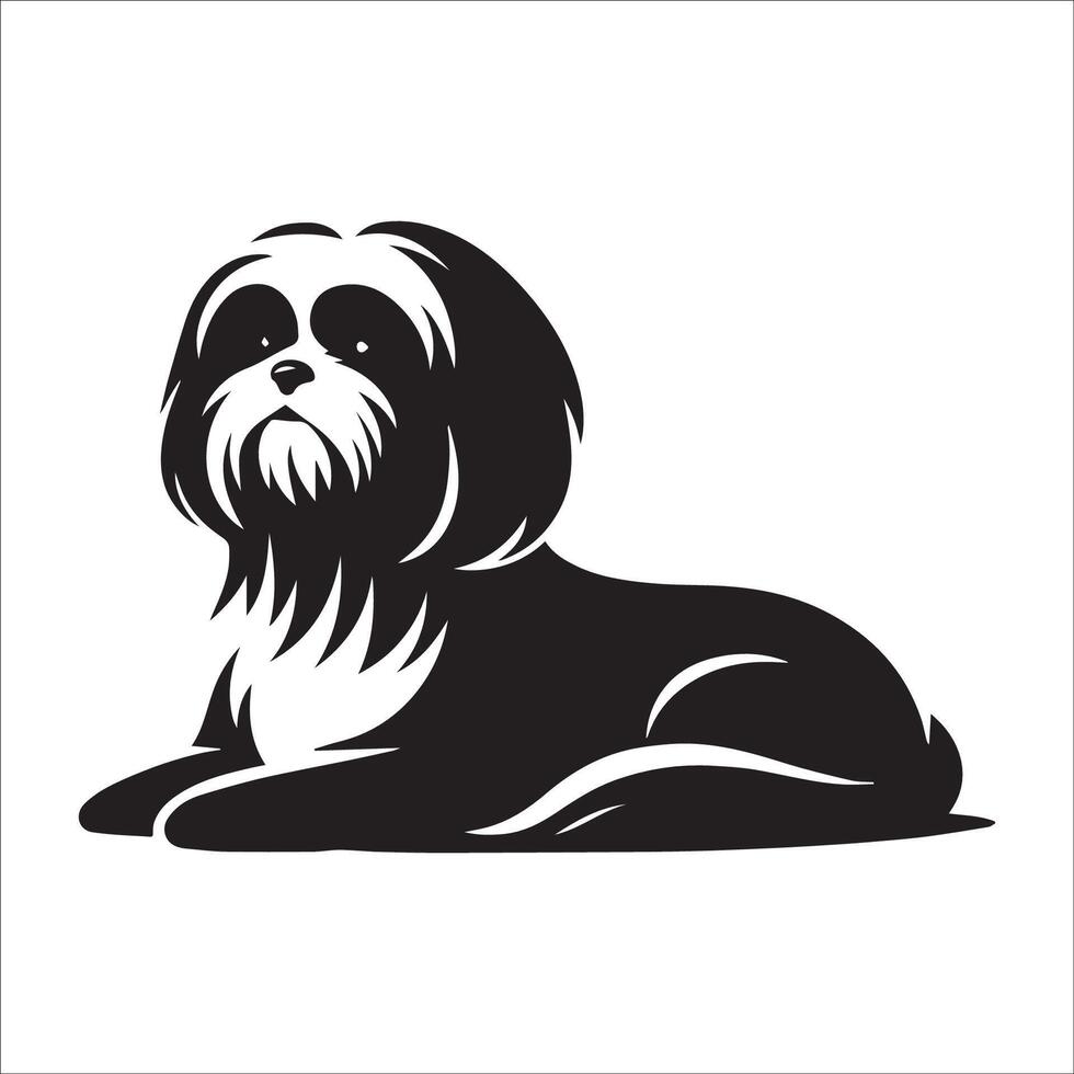 A Shih Tzu dog sitting illustration in black and white vector