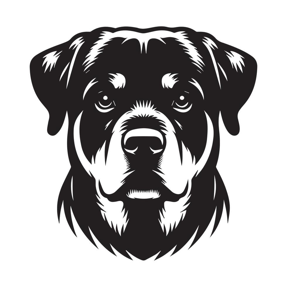 Rottweiler Dog - A Watchful Rottweiler Dog face illustration in black and white vector