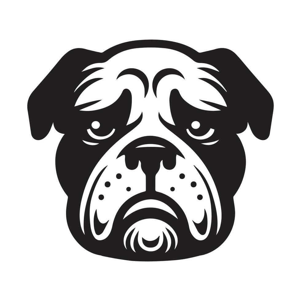 Bulldog - A sorrowful Bulldog face illustration in black and white vector