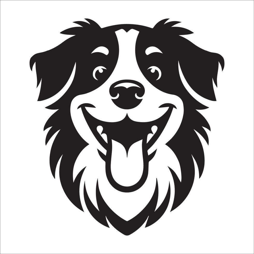 australiano pastor perro - un australiano pastor perro alegre cara ilustración en negro y blanco vector