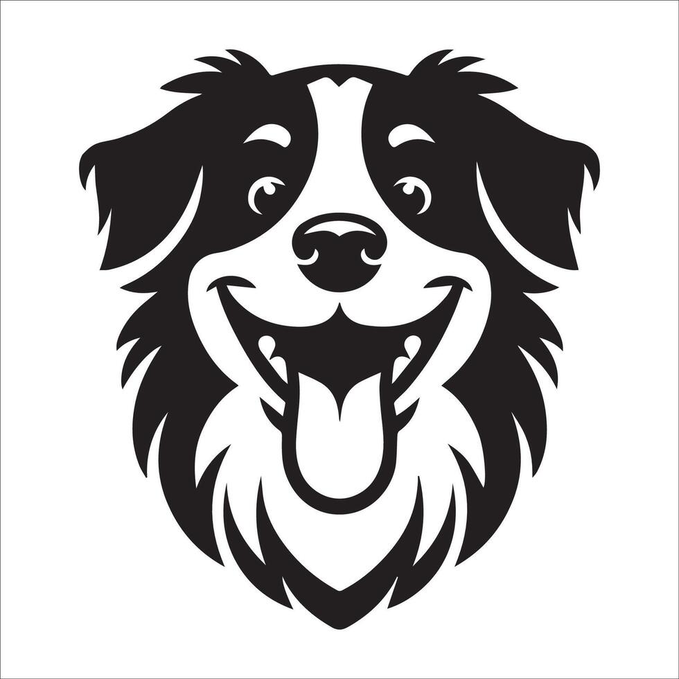 Australian Shepherd Dog - An Australian Shepherd Dog Cheerful face illustration in black and white vector