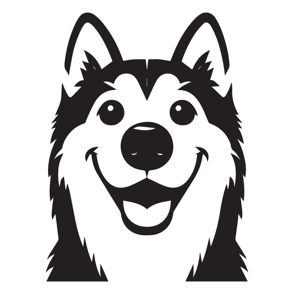 Dog - A Siberian Husky Dog Amused face illustration in black and white vector