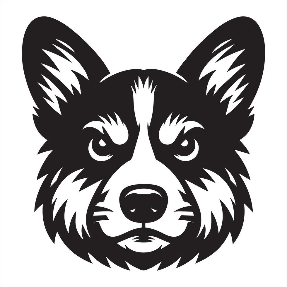 Dog Logo - A Pembroke Welsh Corgi Angry face illustration in black and white vector