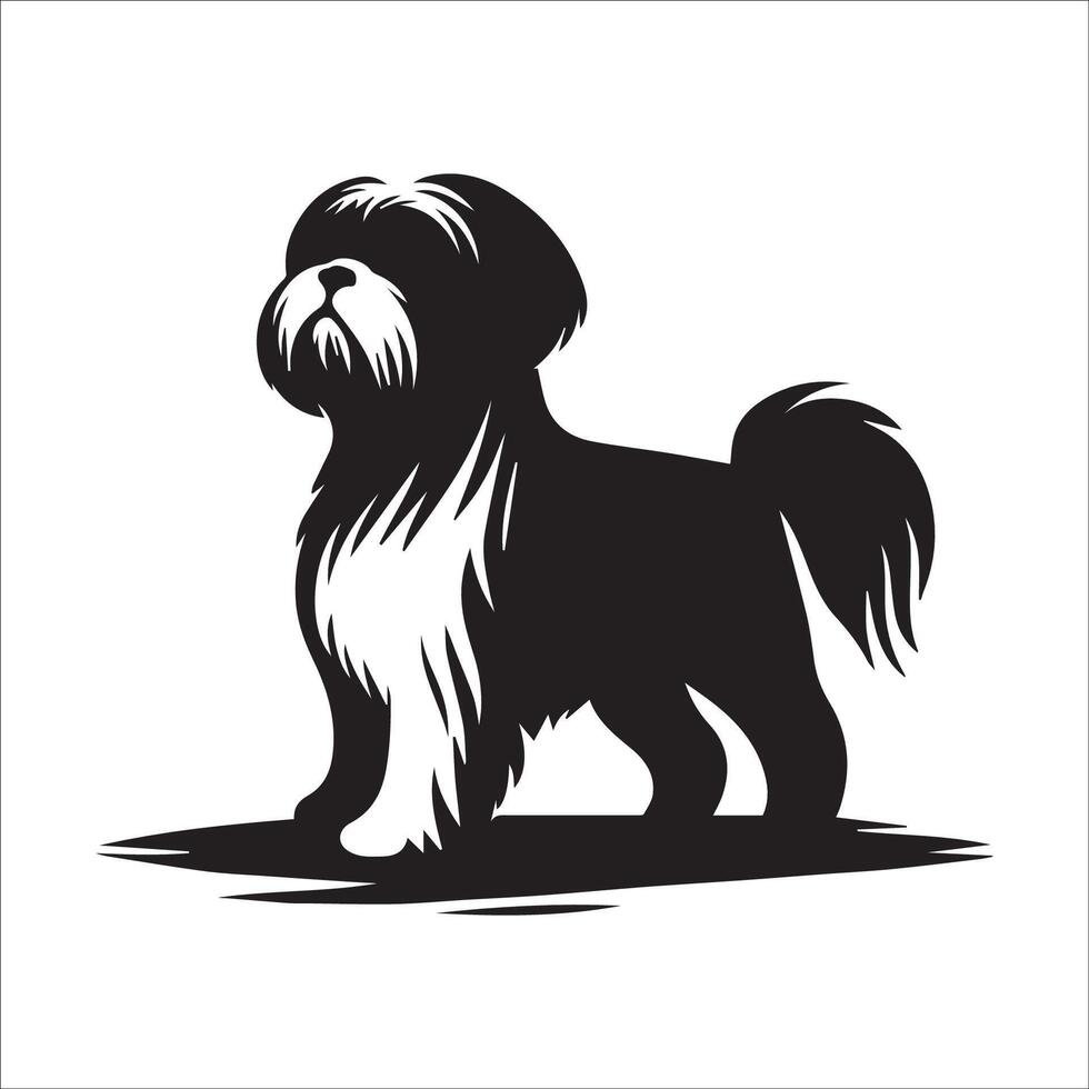 ilustración de un shih tzu perro en pie en negro y blanco vector