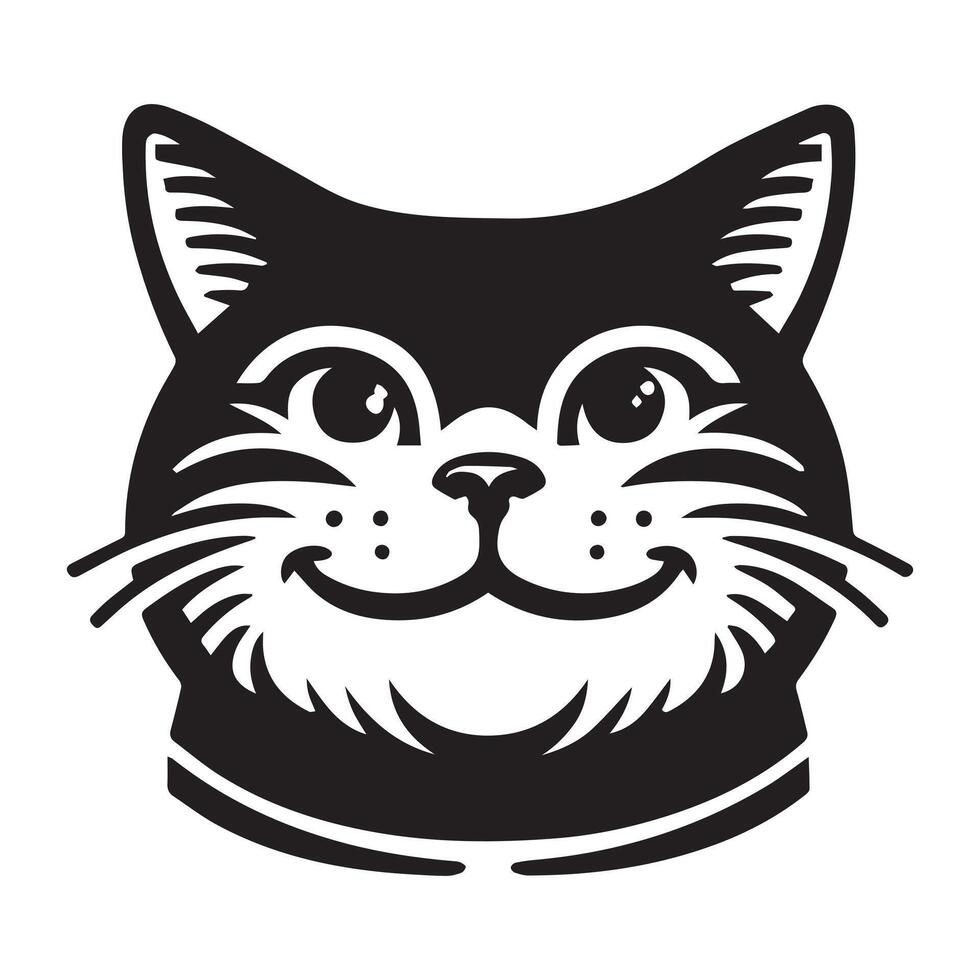 Cat - Amused American Shorthair Cat face illustration logo concept design vector