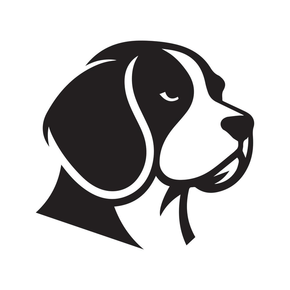 Beagle Dog - A Stern Beagle Dog face illustration in black and white vector