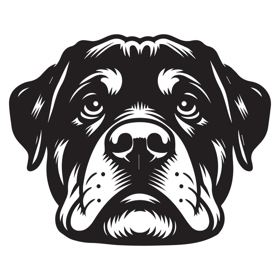 Rottweiler Dog - A Bored Rottweiler Dog face illustration in black and white vector