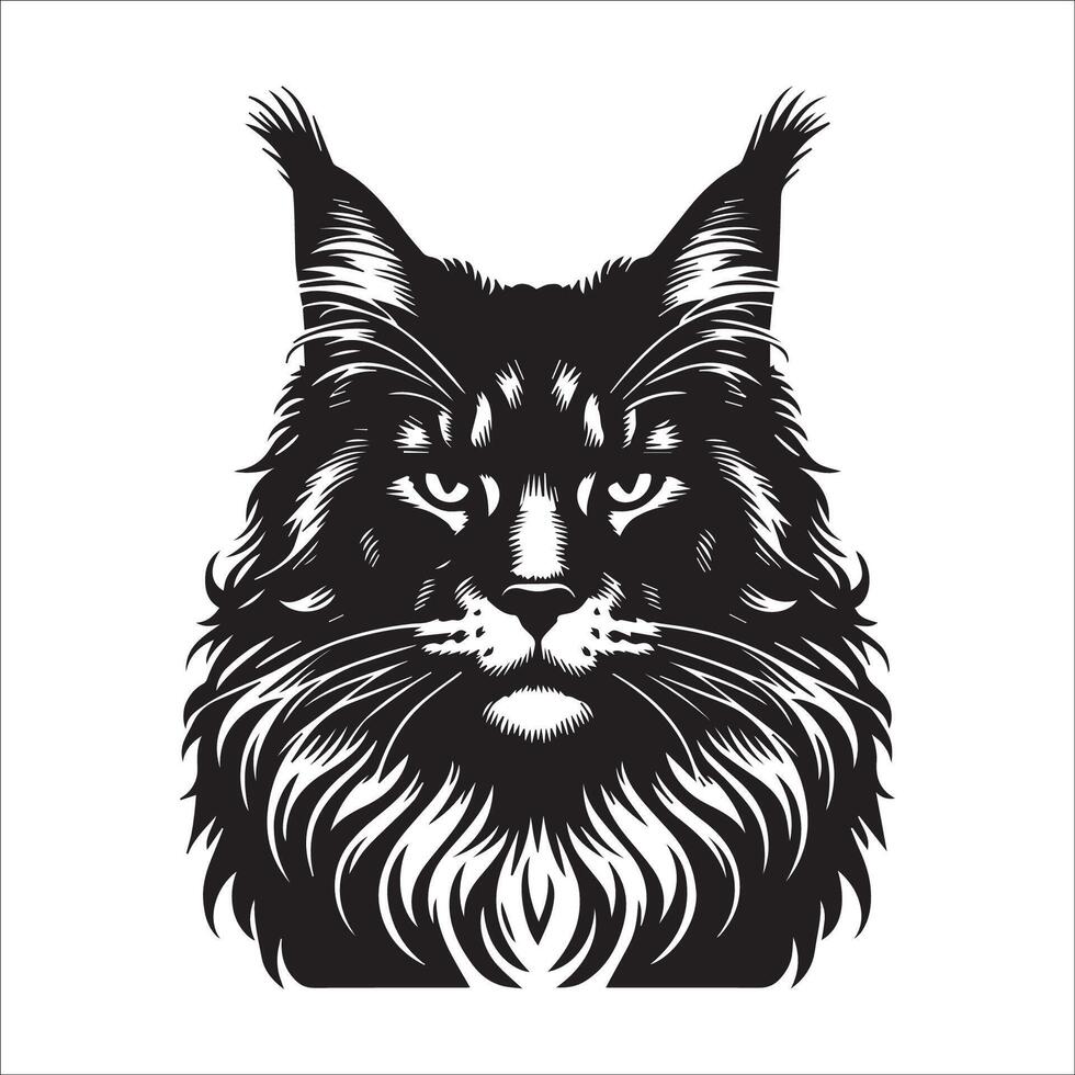 Cat - Stern Maine Coon Cat face illustration logo concept design vector