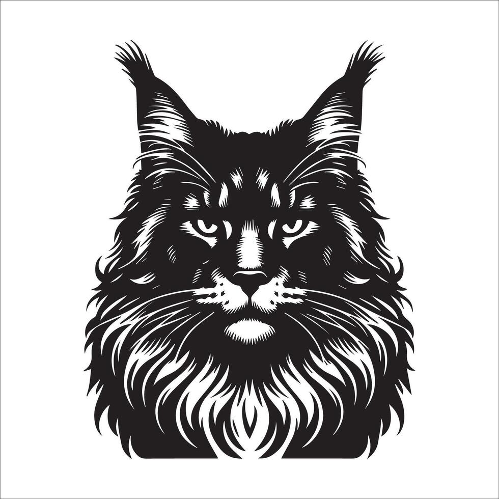 Cat - Stern Maine Coon Cat face illustration logo concept design vector