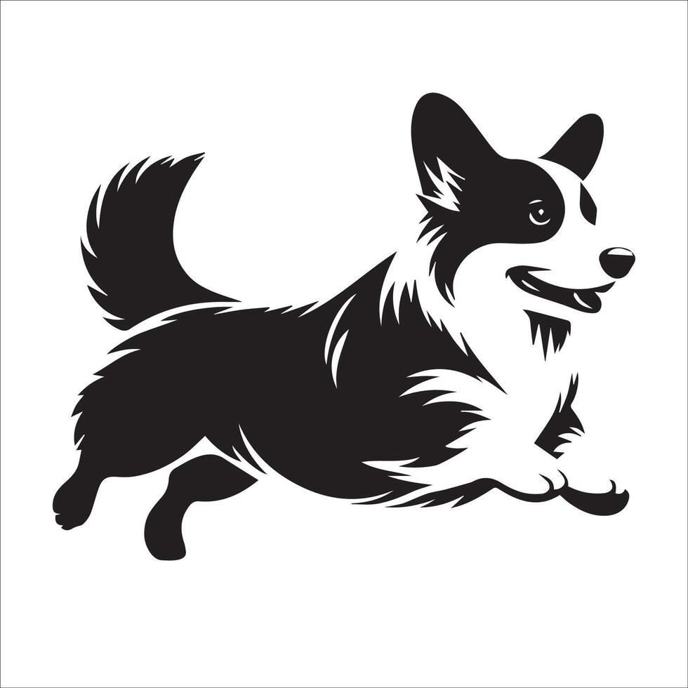 ilustración de un pembroke galés corgi perro saltando en negro y blanco vector