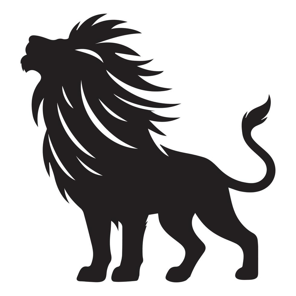 Lion - lion drinking illustration in black and white vector