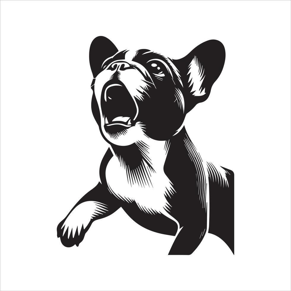 illustration of A Energetic French Bulldog in black and white vector