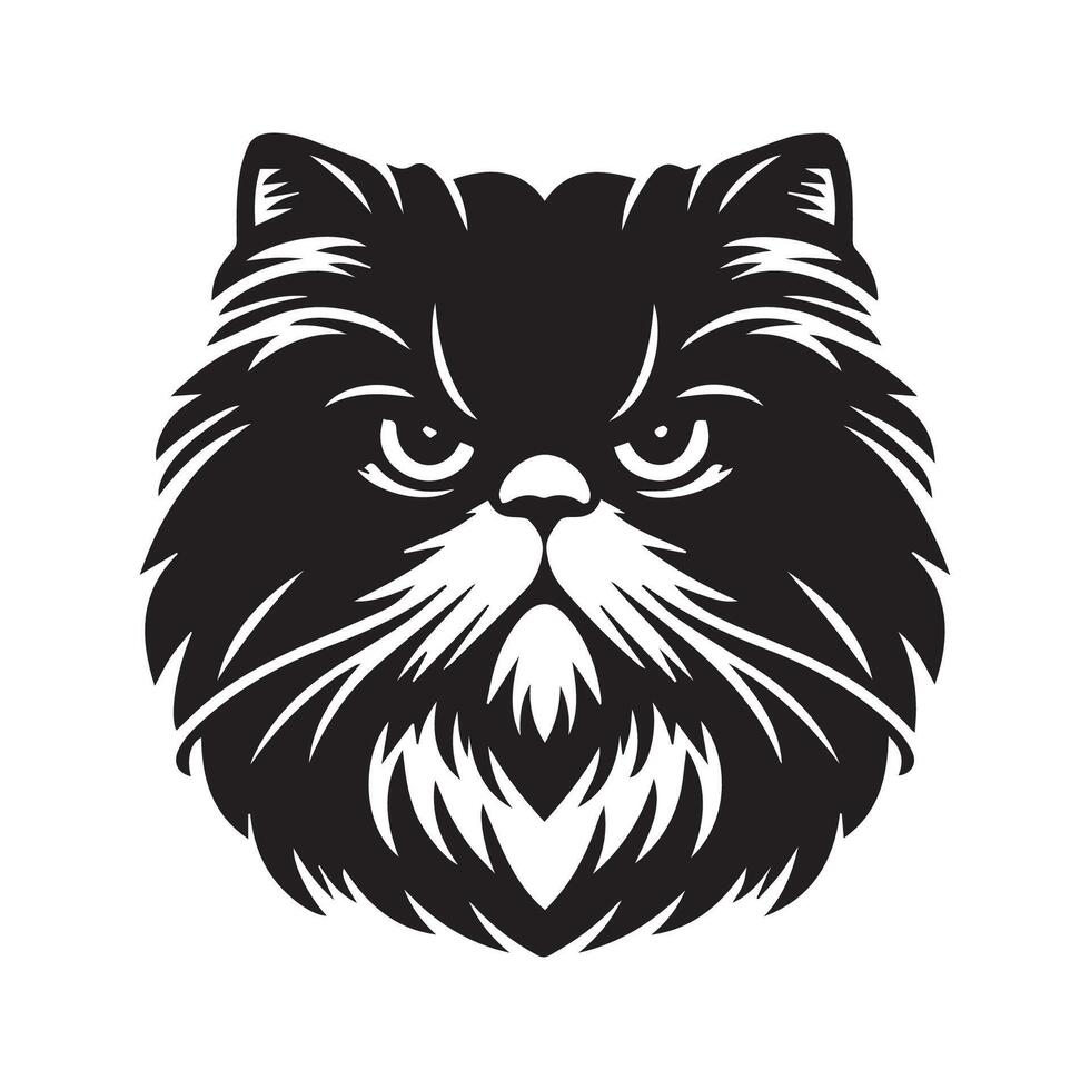 A Persian Cat with an intense stare illustration in black and white vector