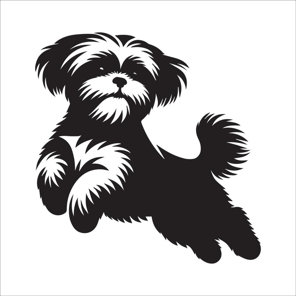 A Shih Tzu dog Jumping illustration in black and white vector