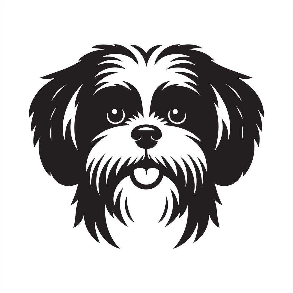 Dog Face Logo - A Shih Tzu Dog confused face illustration in black and white vector