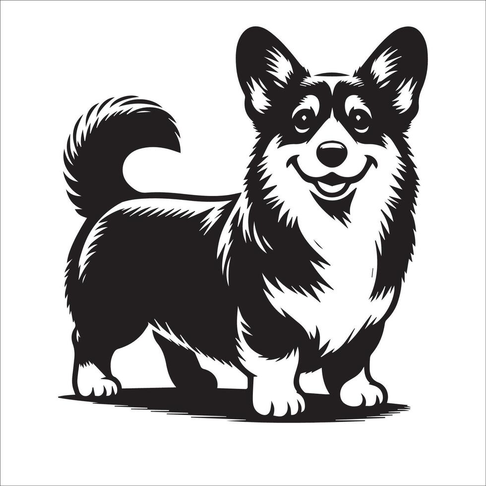 un pembroke galés corgi en pie ilustración en negro y blanco vector