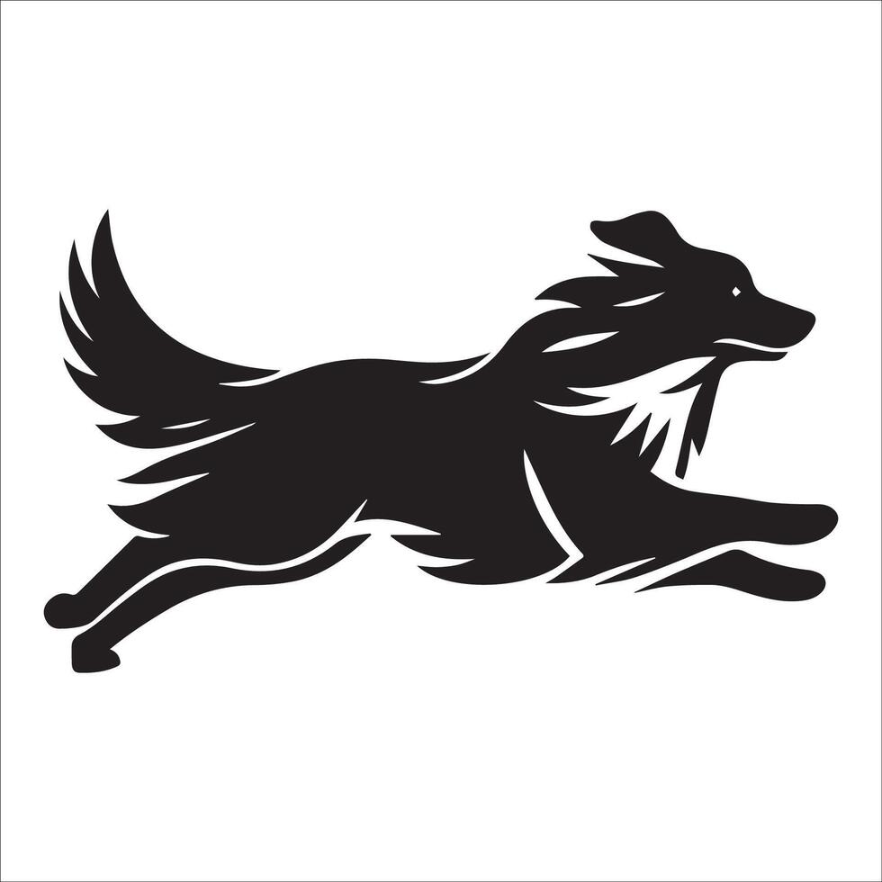 Australian Shepherd - An Australian Shepherd Dog Running illustration in black and white vector