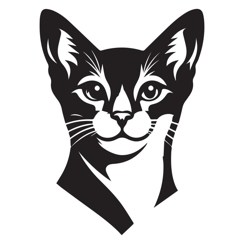 Cat - Abyssinian cat with a smiling face illustration in black and white vector