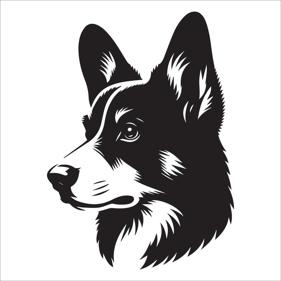 perro logo - un pembroke galés corgi popa cara ilustración en negro y blanco vector